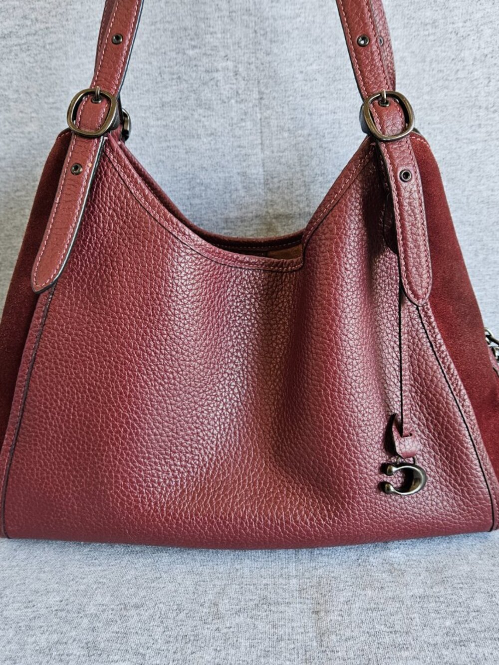 Coach Lori Shoulder Bag C5265 Pebbled Leather And Suede Satchel Hobo Gunmetal - Picture 3 of 16